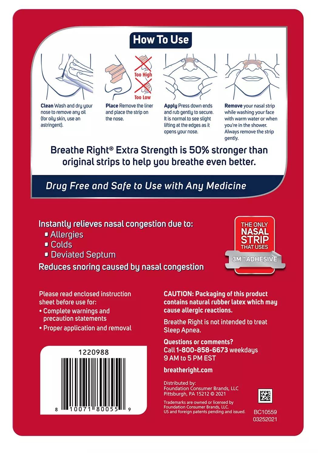Breathe Right Extra Strength Nasal Strips 72 Strips