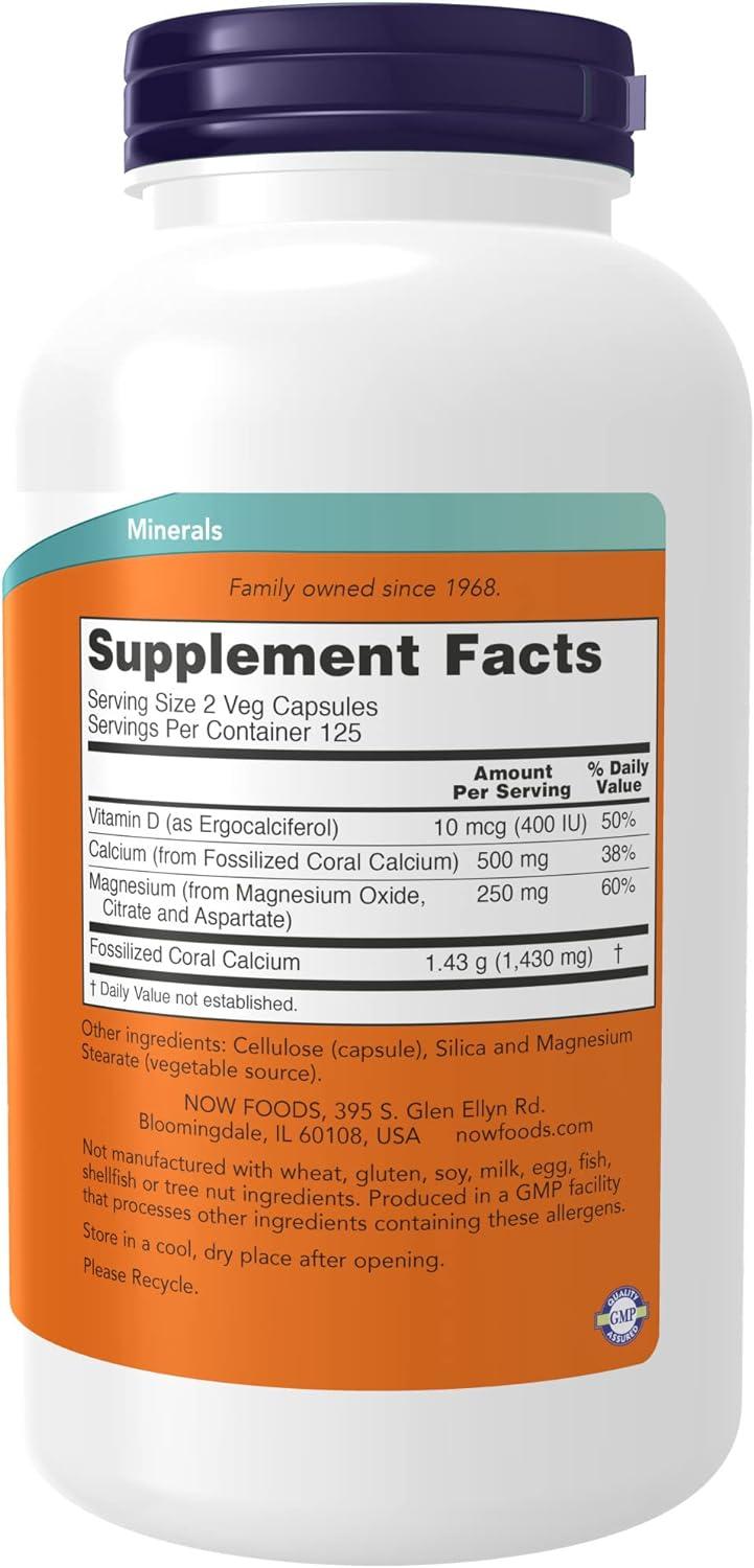NOW Supplements Coral Calcium Plus Bone Health* Healthy pH Balance* 250 Veg Capsules