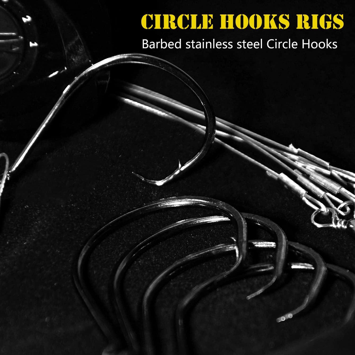 SEAOWL Saltwater Steel Circle Hook Rigs,Octopus Offset Fishing Hooks Leader  Wire for Catfish Bass 24pcs 3/0-9-30lb