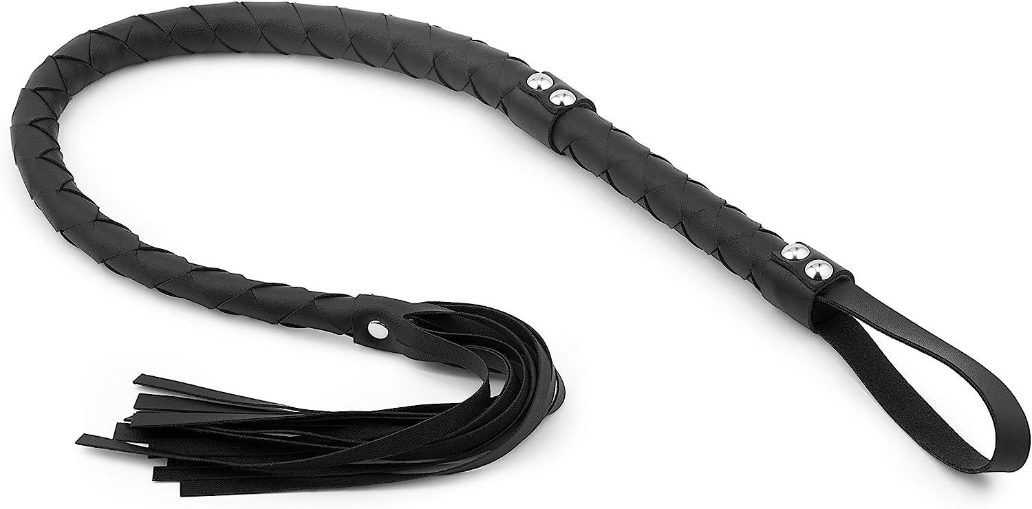 RIDIN Leather Crop 33'' Whip, Black Riding Whip, Horses Crops, Leather