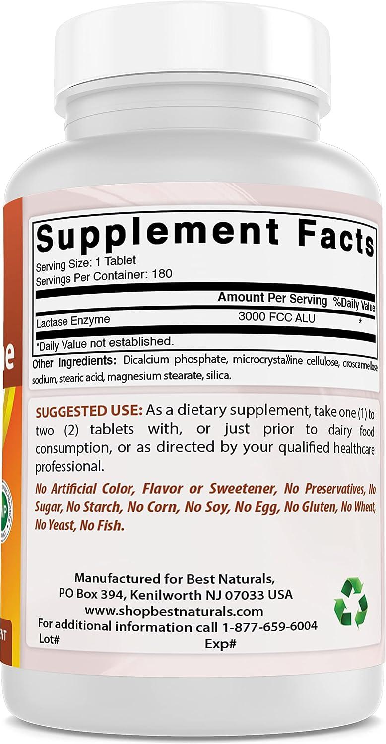 Best Naturals Fast Acting Lactase Enzyme 3000 FCC ALU 180 Tablets