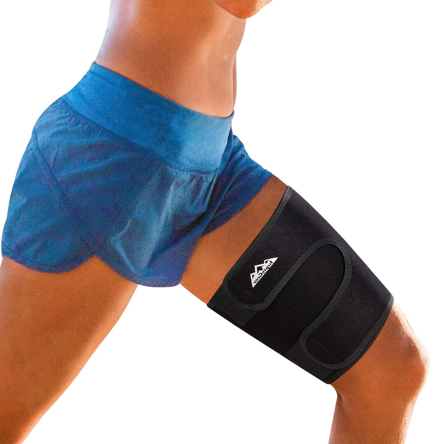 supregear Thigh Brace Support Adjustable Thigh Compression Sleeve Neoprene  Hamstring Quad Wrap Breathable Non-Slip Upper Leg Brace Leg Slimmer for  Women Men Pulled Groin Muscle Quadriceps Black