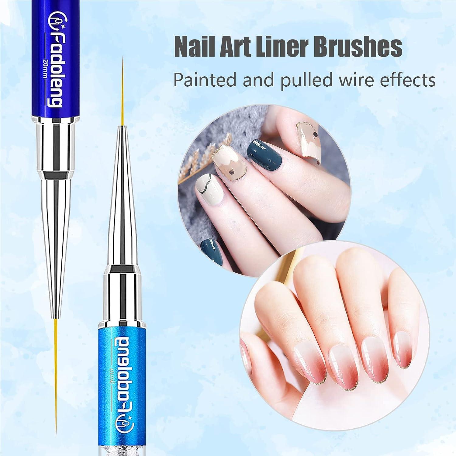 Nail Art Brushes, 7Pcs Nail Design Brushes for Salon at Home DIY Manicure  with Nail Liner Brush and Double-ended Fine Nail Art Pen (7/9/11/15/20mm)  Colorful