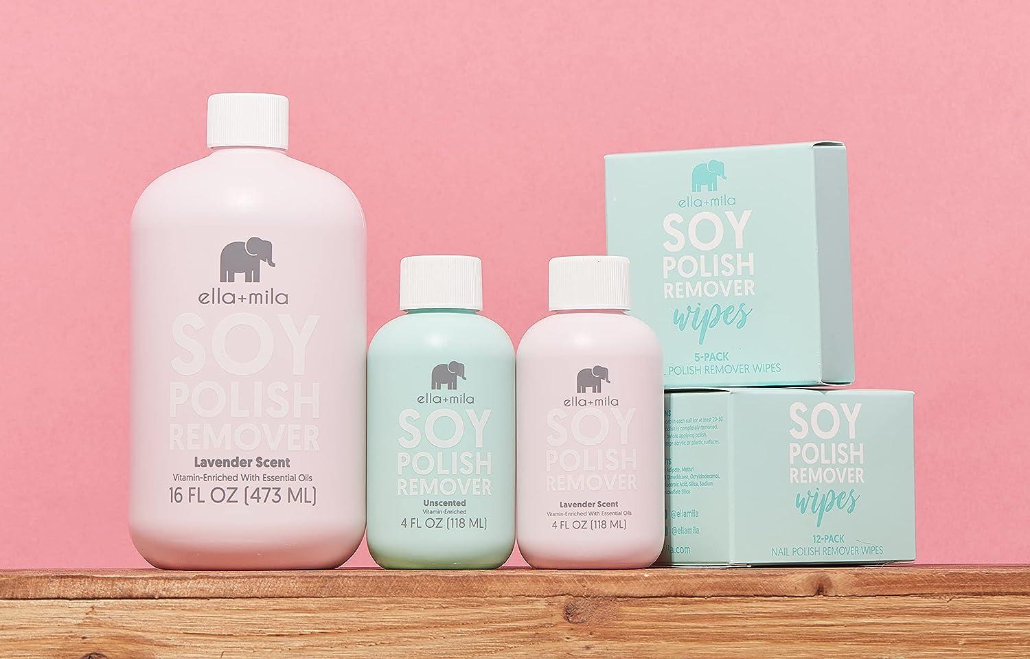 ella+mila Soy NonAcetone Nail Polish Remover NonToxic, Unscented