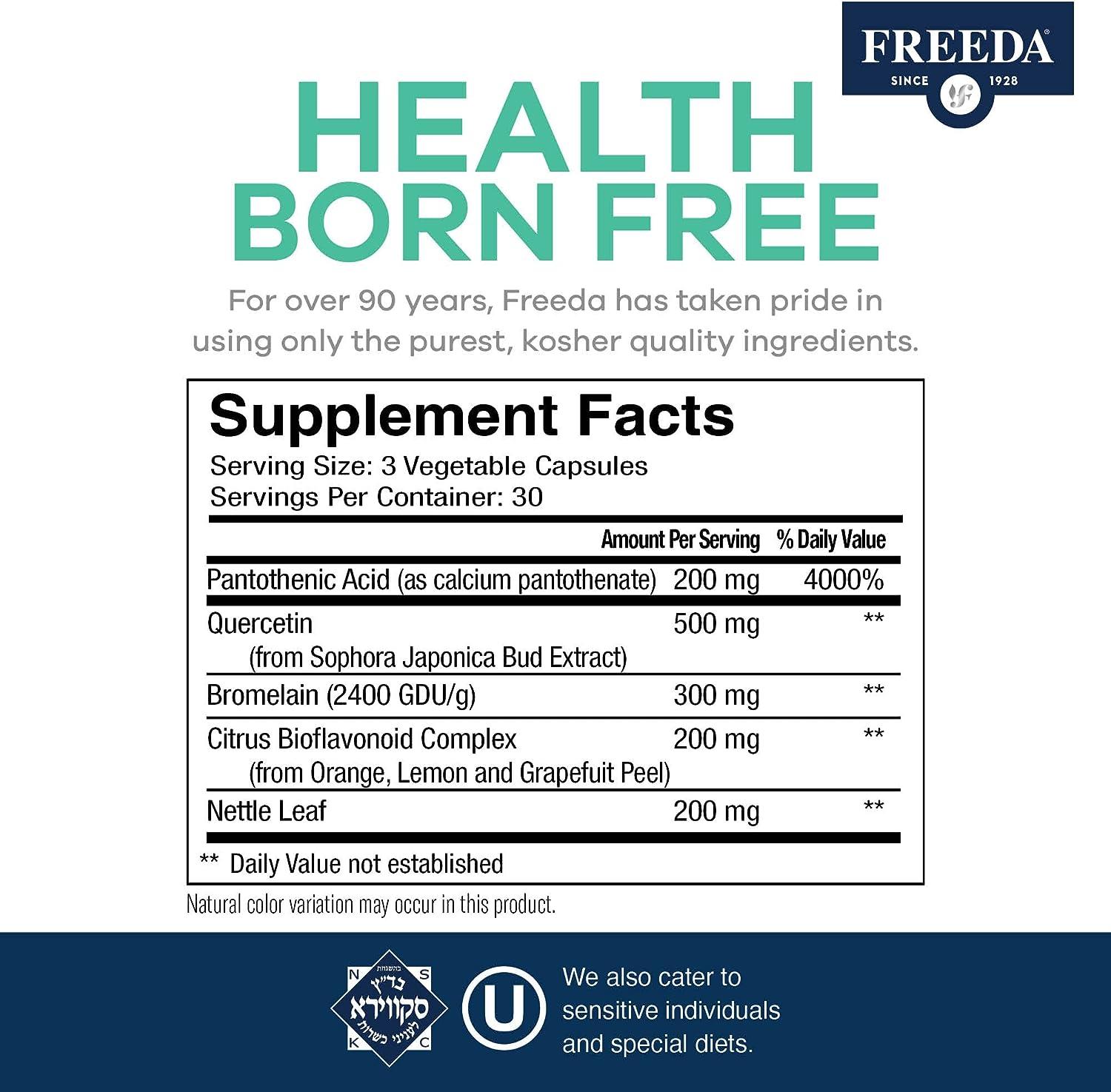 Freeda Natural Allergy Relief Quercetin Bromelain & Nettle Leaf