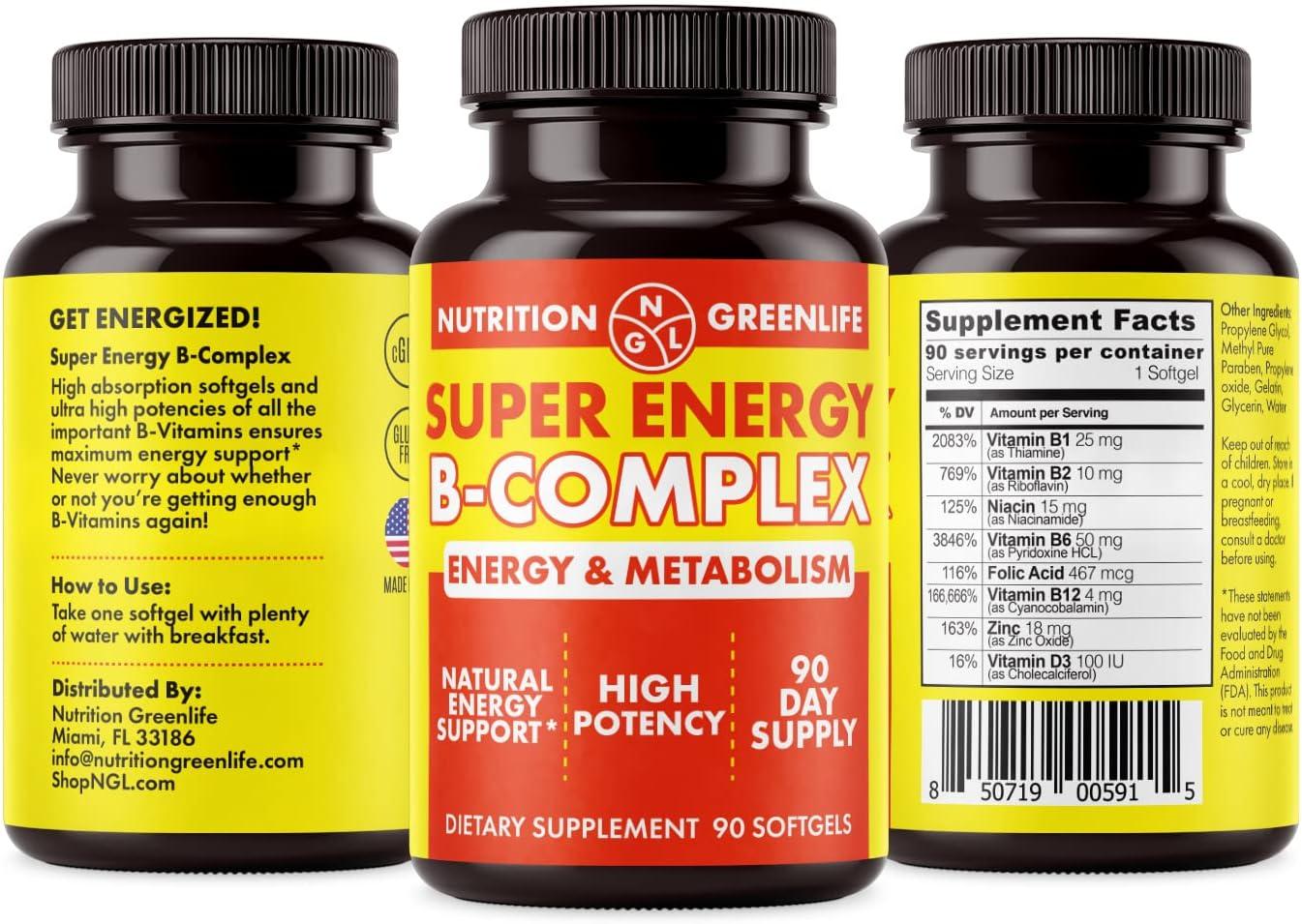 Super Energy Vitamin B Complex Bioactive Cold Fill Soft gels for Max Potency & Absorption