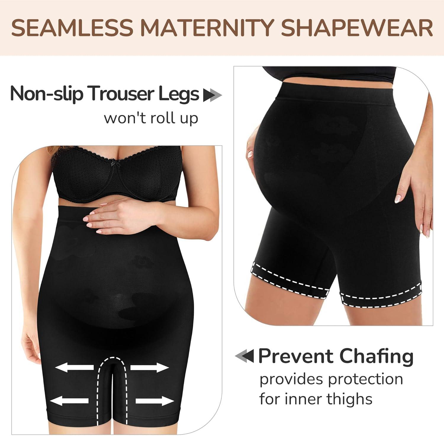 Bosaen Maternity Shapewear Non-Rolling Soft Seamless Maternity Underwear  High Waist Mid-Thigh Pregnancy Shapewear for Belly Support Prevent Thigh  Chafing - Pregnancy Must Have M Black