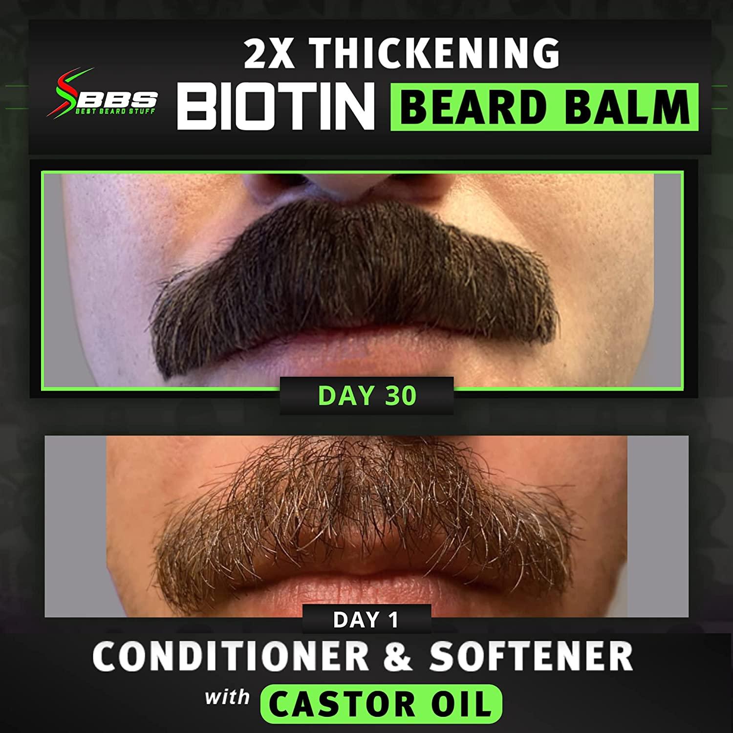2X Thickening BIOTIN Beard Balm for Men / Mustache Wax for Thicker Facial  Hair Growth - Leave in Conditioner - Softener - Moisturizer - All Natural  Care Treatment - Castor Oil - BBS USA Vegan Product