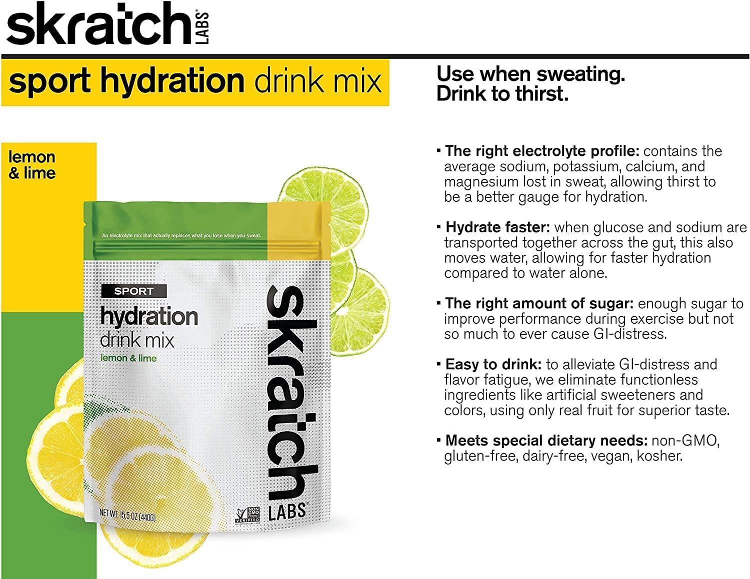 Skratch Labs Hydration Drink Mix- Lemon Lime- 20 Servings- Electrolyte  Powder for Exercise, Endurance and Performance- Essential Electrolytes for  Energy and Rapid Recovery- Non-GMO, Vegan, Gluten Free