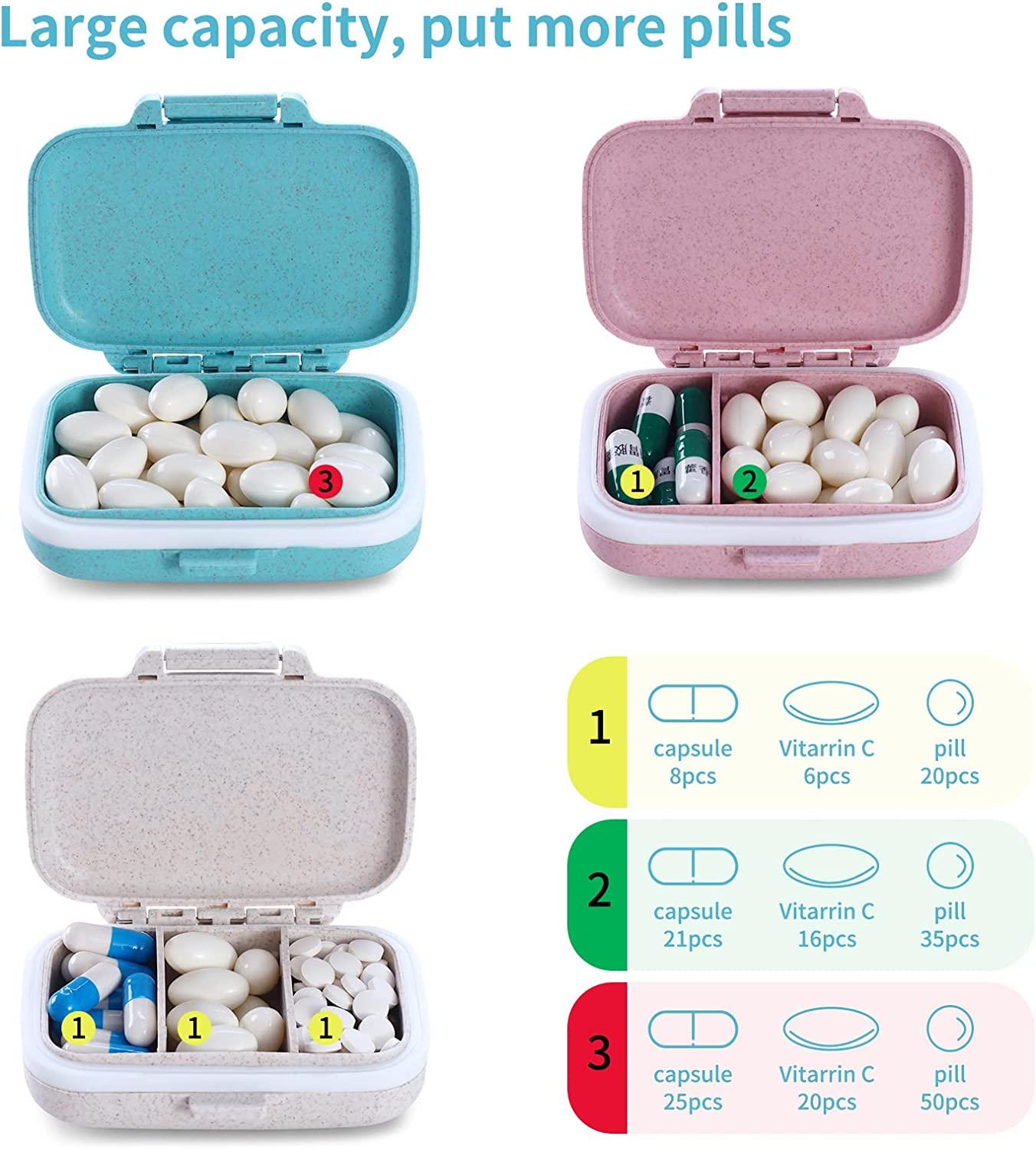 Cute Pill Organizer 3 Times a Day, Amoos PU Leather Pill Case for