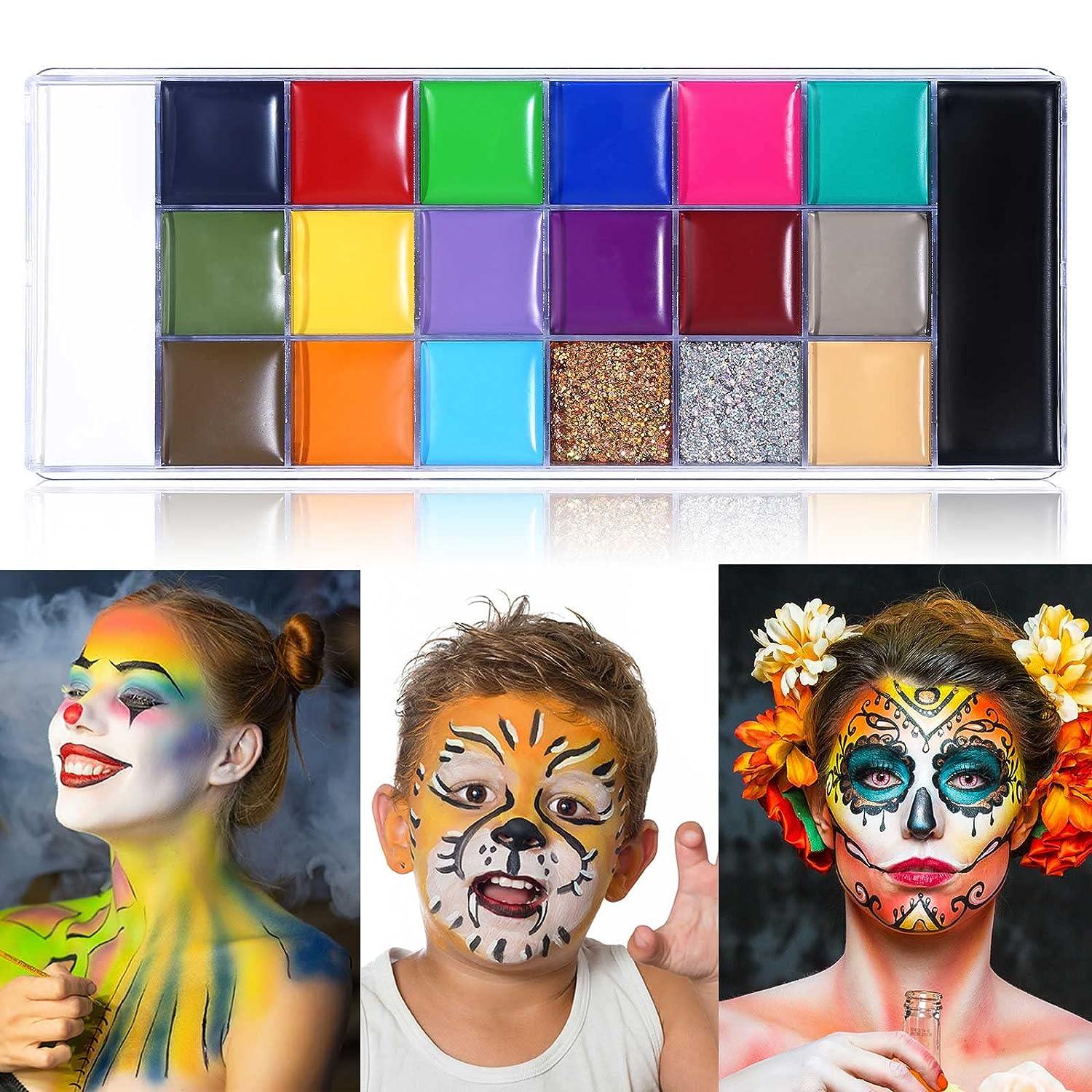 Athena Face Body Paint Oil Makeup Set, 20 Colors FX Halloween Party  Painting with Mixing Palette and Brushes, Tattoo Stencil Arts Crafts Kit  for Face