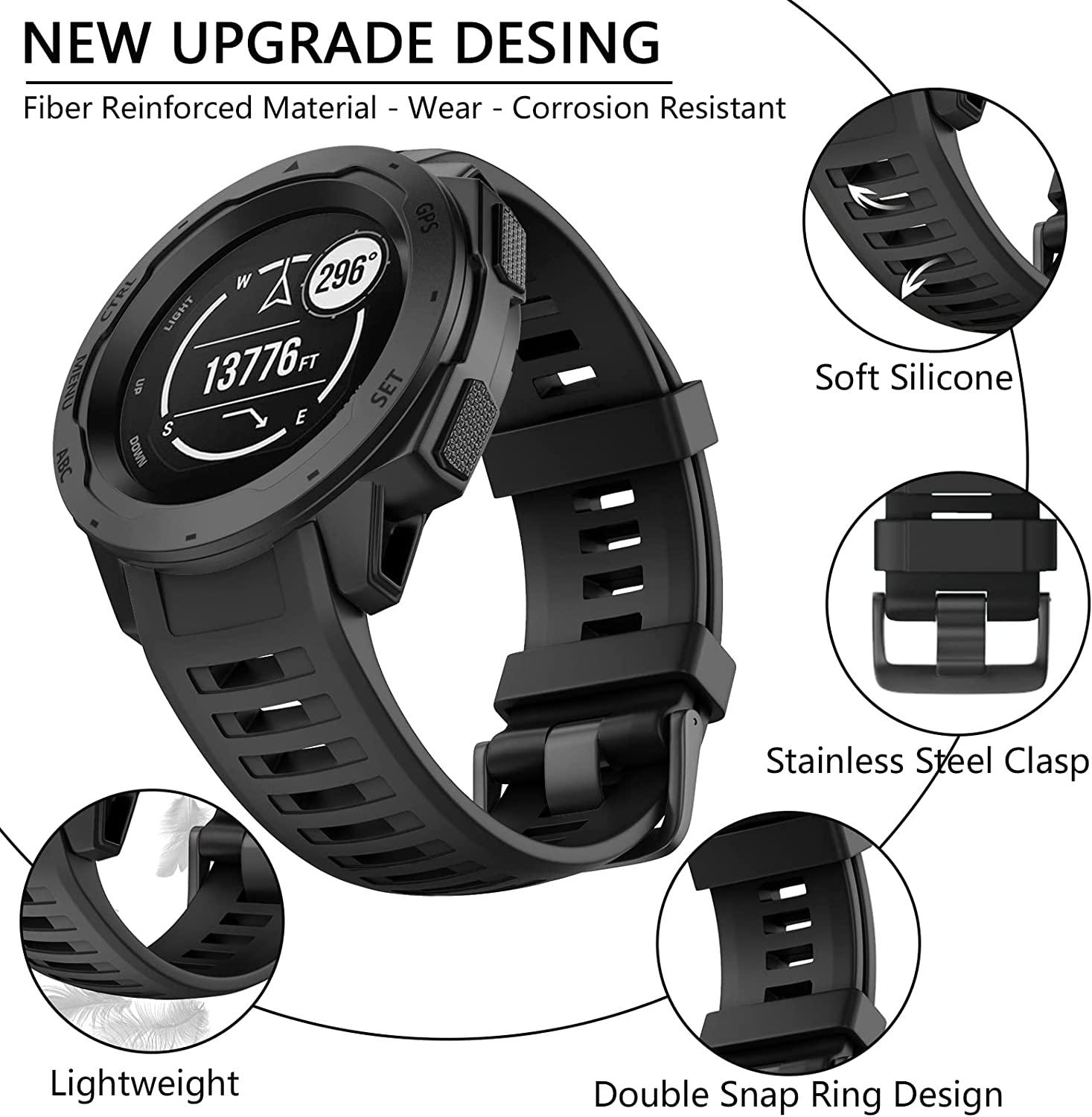 FTRONGRT Cinturino In Silicone 22 Mm Per Garmin Fenix 7, Ricambio Sportivo Con Sgancio Rapido, Traspirante E Leggero