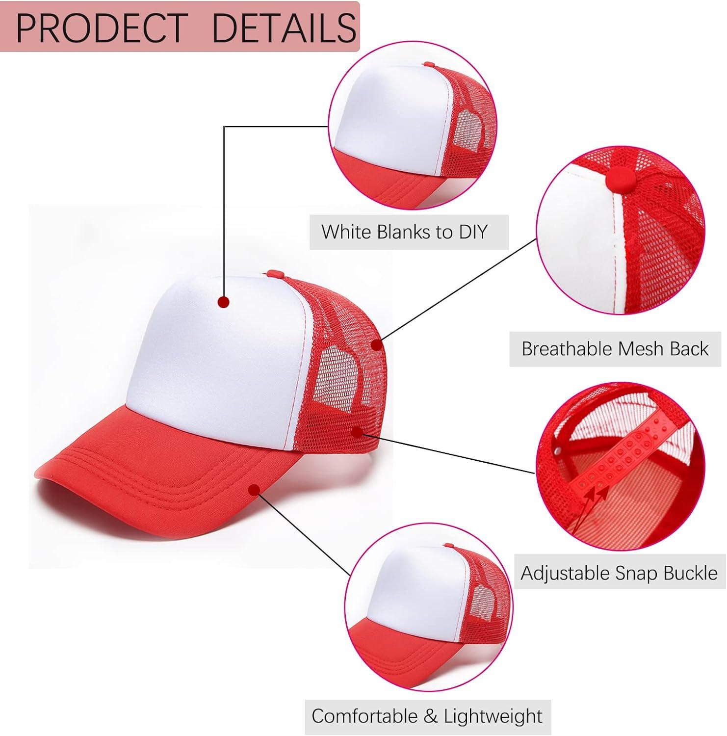 6 Pack Trucker Hat for Kids Sublimation Blank Hats Polyester Mesh Cap  Baseball Caps with Adjustable Strap for Summer