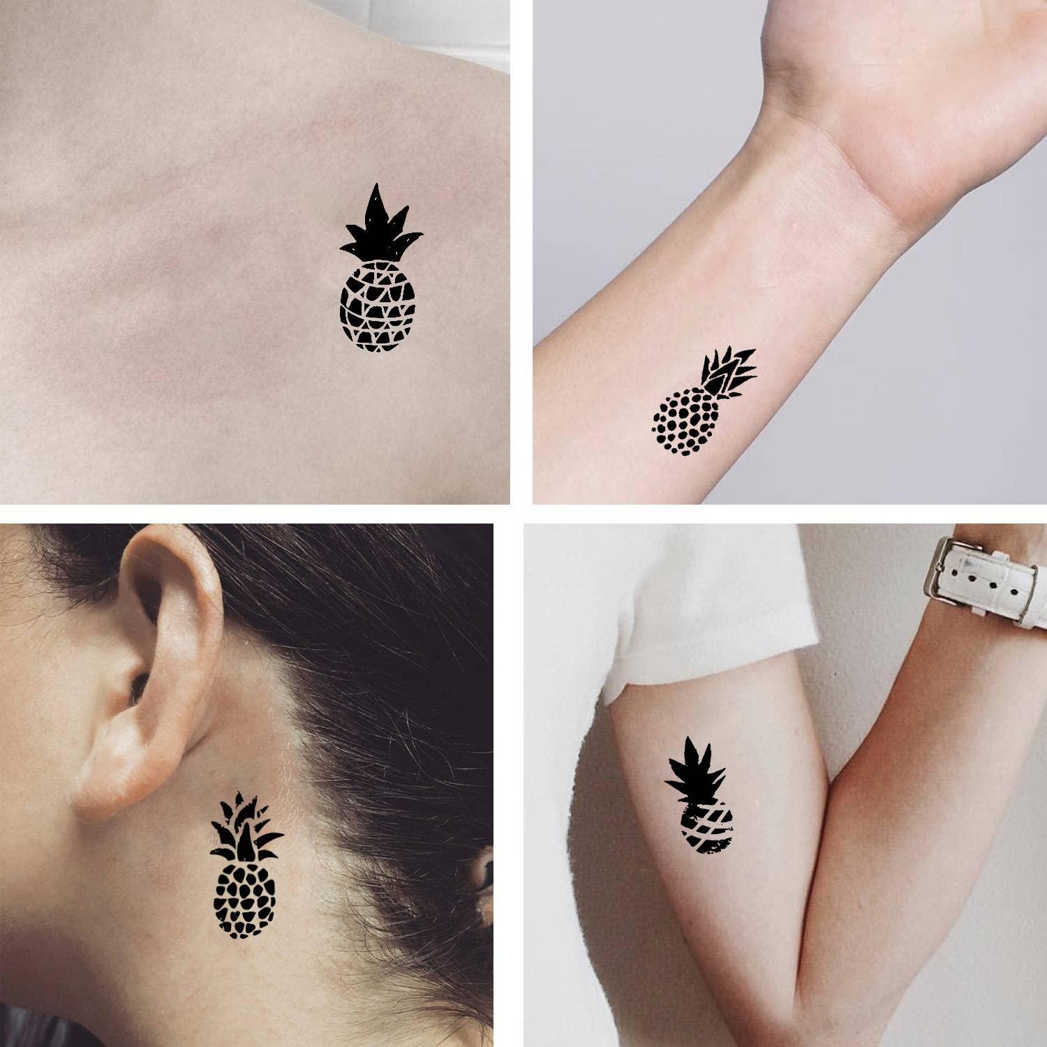 Dopetattoo 6 sheets Temporary Tattoo for Men and Women Pineapple Black