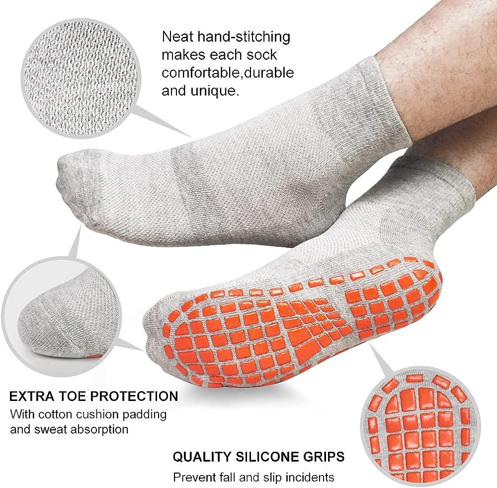 Mens Non Slip Socks for Yoga Pilates Anti Skid Grip Socks for Men 3 Pack  Home Slipper Hospital Socks for Adult Elderly #2 Multi 3 Pairs 12-14