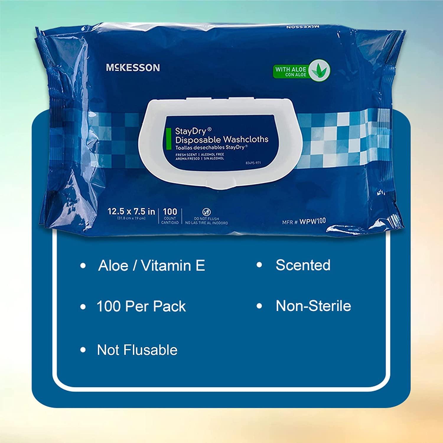 McKesson Stay Dry Disposable Wipes or Washcloths for Adults 7.5" x 12.5