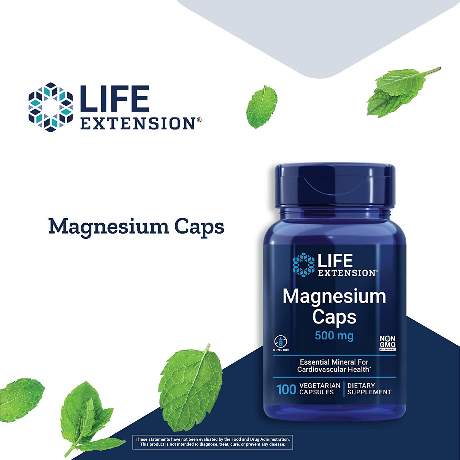 Life Extension Magnesium Caps 500mg - 100 Vegetarian Capsules ...