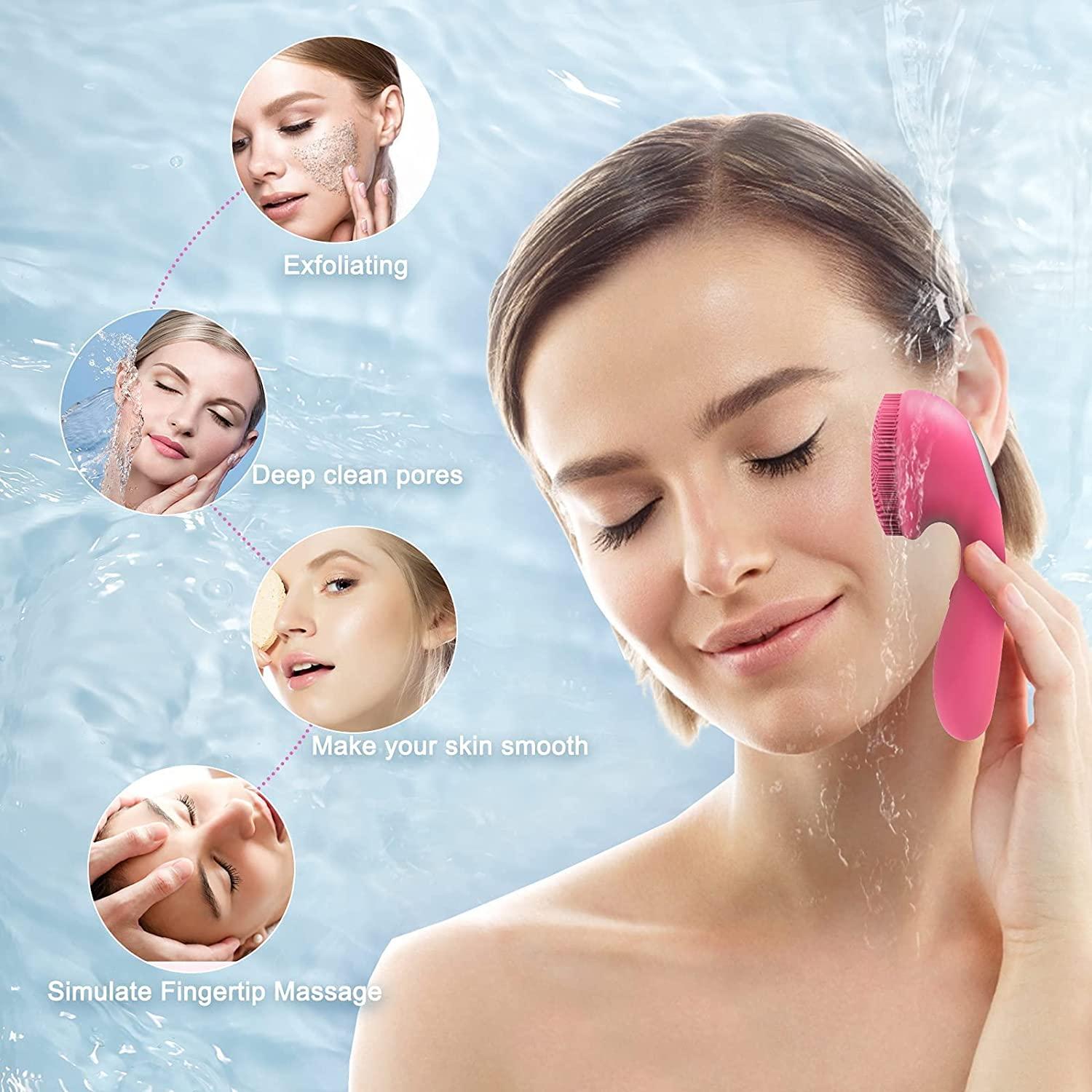 Sonic Facial Cleansing Brush, 4 Modes, Silicone Face Scrubber with