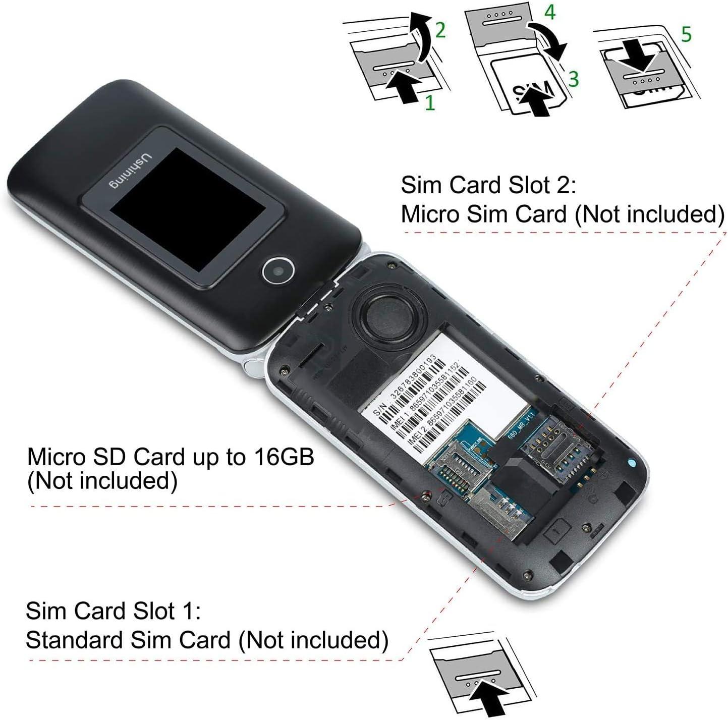 USHINING Senior Flip Mobile Phone Big Button Mobile Phone For Elderly Dual SIM Unlocked Card