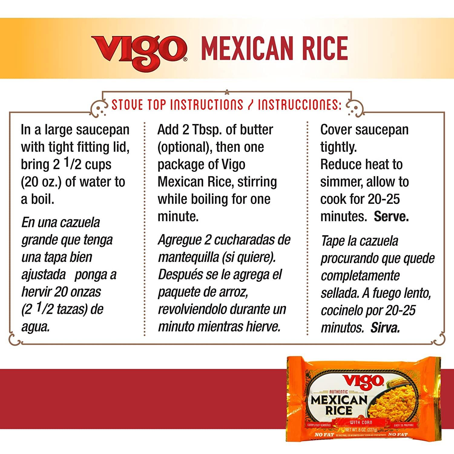 Vigo Authentic Mexican Rice with Corn, No Fat, 8oz (Pack of 12)