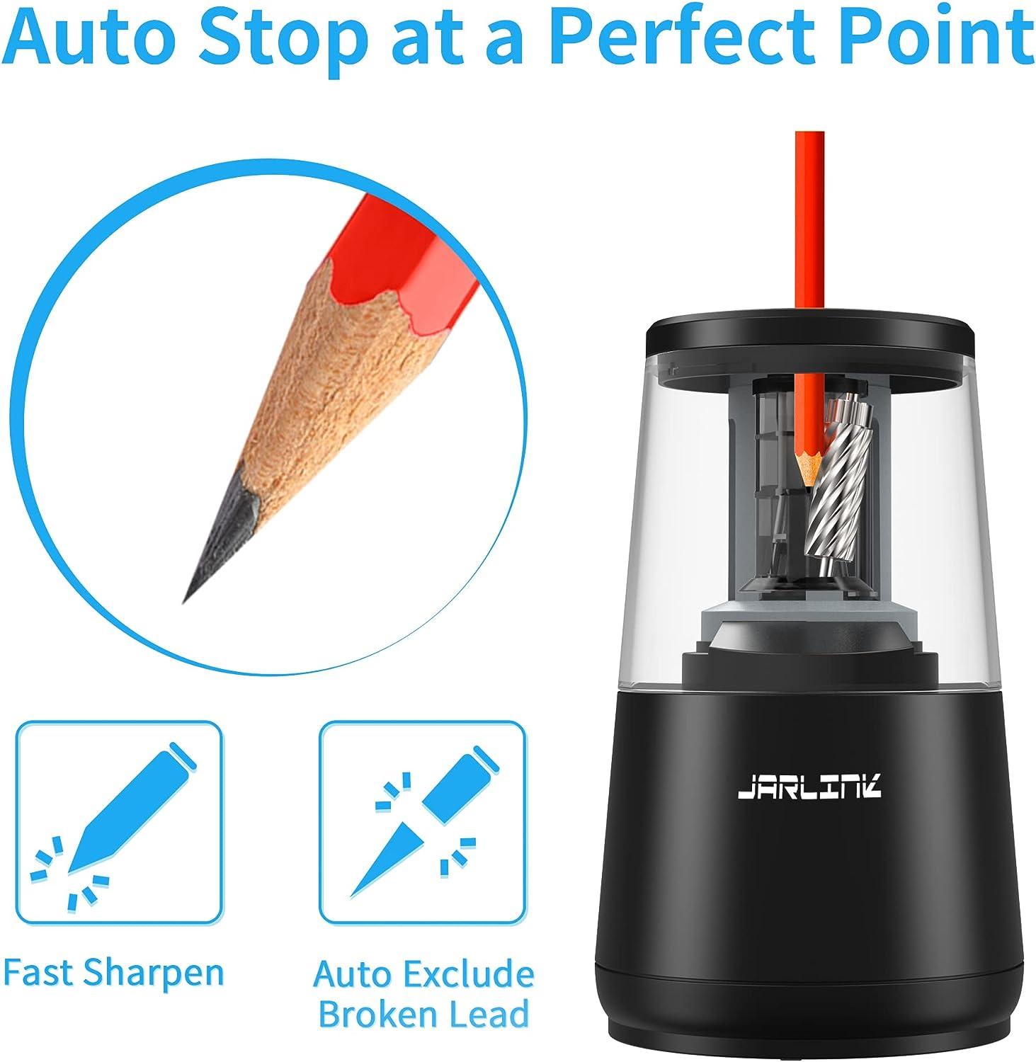 JARLINK Electric Pencil Sharpener Heavyduty Helical Blade to Fast Sharpen Auto Stop for No.2