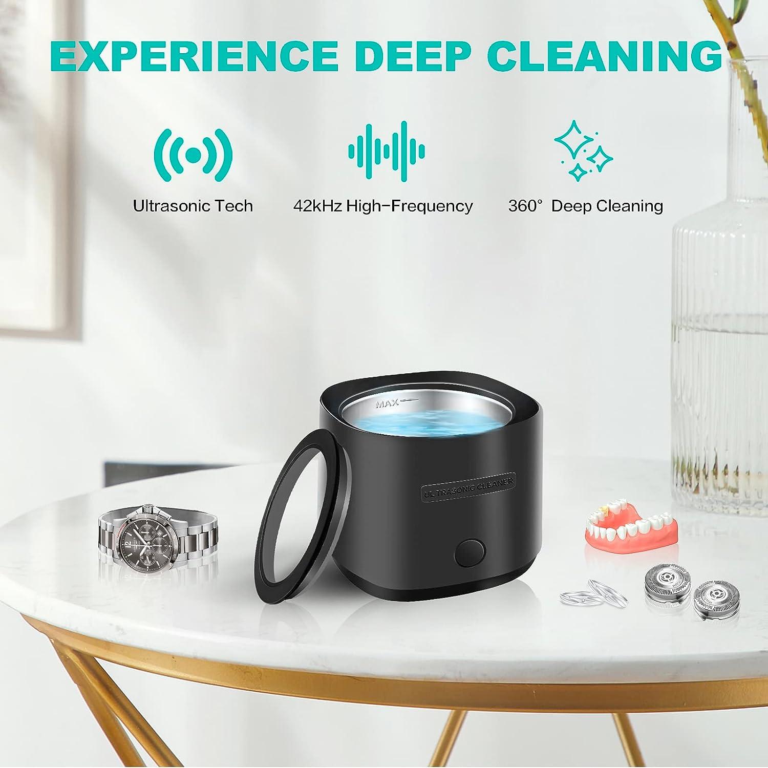 Ultrasonic Cleaner for Dentures & Retainers: Space-Saving, 42kHz Portable  Professional Ultra Sonic Cleaner Machine for Jewelry, Mouth Guard, Rings