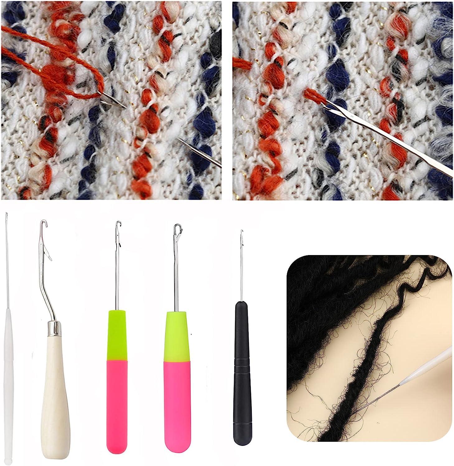5 Pieces Latch Hook Tool Crochet Needle for Hair 5 Different Size Bent