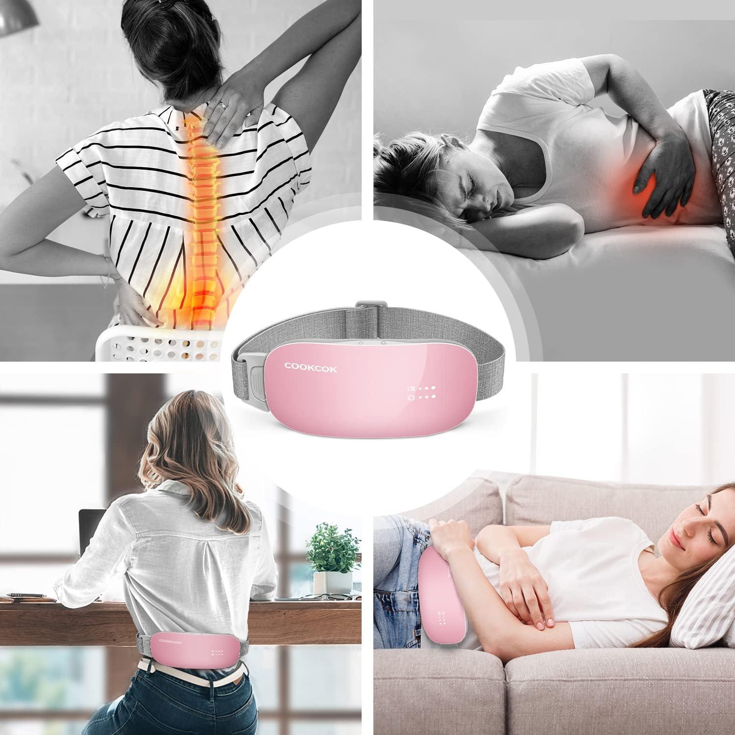 COOKCOK Heating Pad for Cramps Menstrual Heating Pad Portable Heating Pad  for Period Pain Relief Cordless Electric Heating Pad for Back Pain Relief  with 3 Heat Levels & 3 Massage Modes Pink