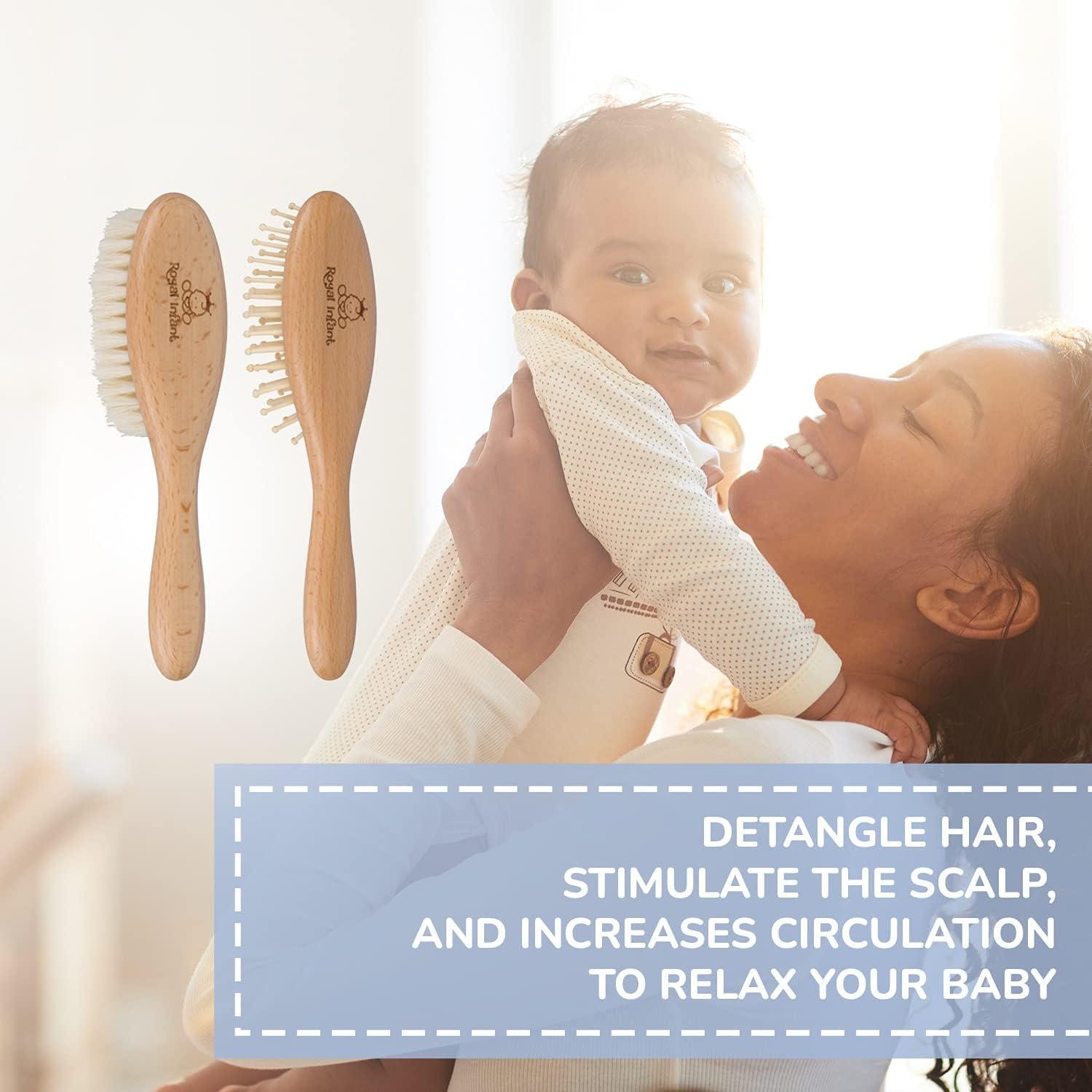 Royal Infant Wooden Baby Brush Set Natural Soft Bristles with Comfort