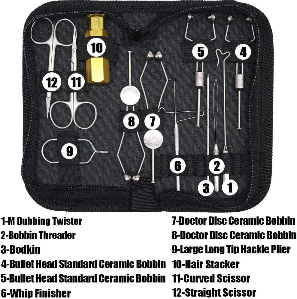 XFISHMAN Fly Tying Tool Kit 7-8-12 in 1 with Bobbin Finisher Scissors Vise  Hackle Hair Stacker Fly Fishing Tying Tools Set B Premium 12 in 1 Fly Tying  Tools Kit