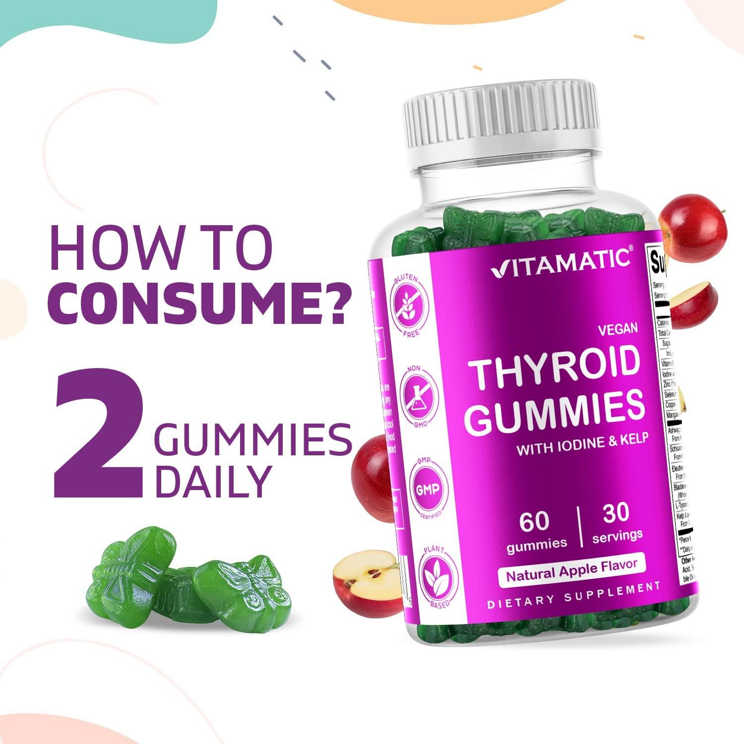 Vitamatic Vegan Thyroid Support Gummies with Iodine Kelp 60 Count