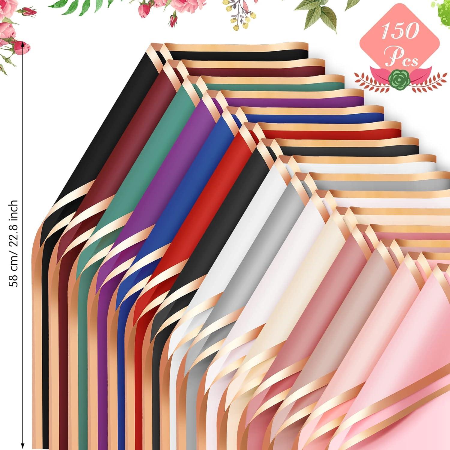 Mimorou 150 Sheets Flower Wrapping Paper for Flower Bouquet Gold Edge
