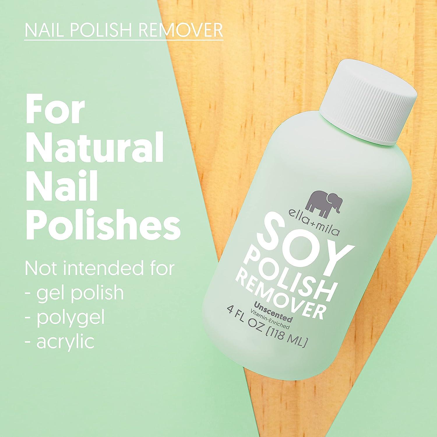 ella+mila Soy NonAcetone Nail Polish Remover NonToxic, Unscented Formula Enriched with