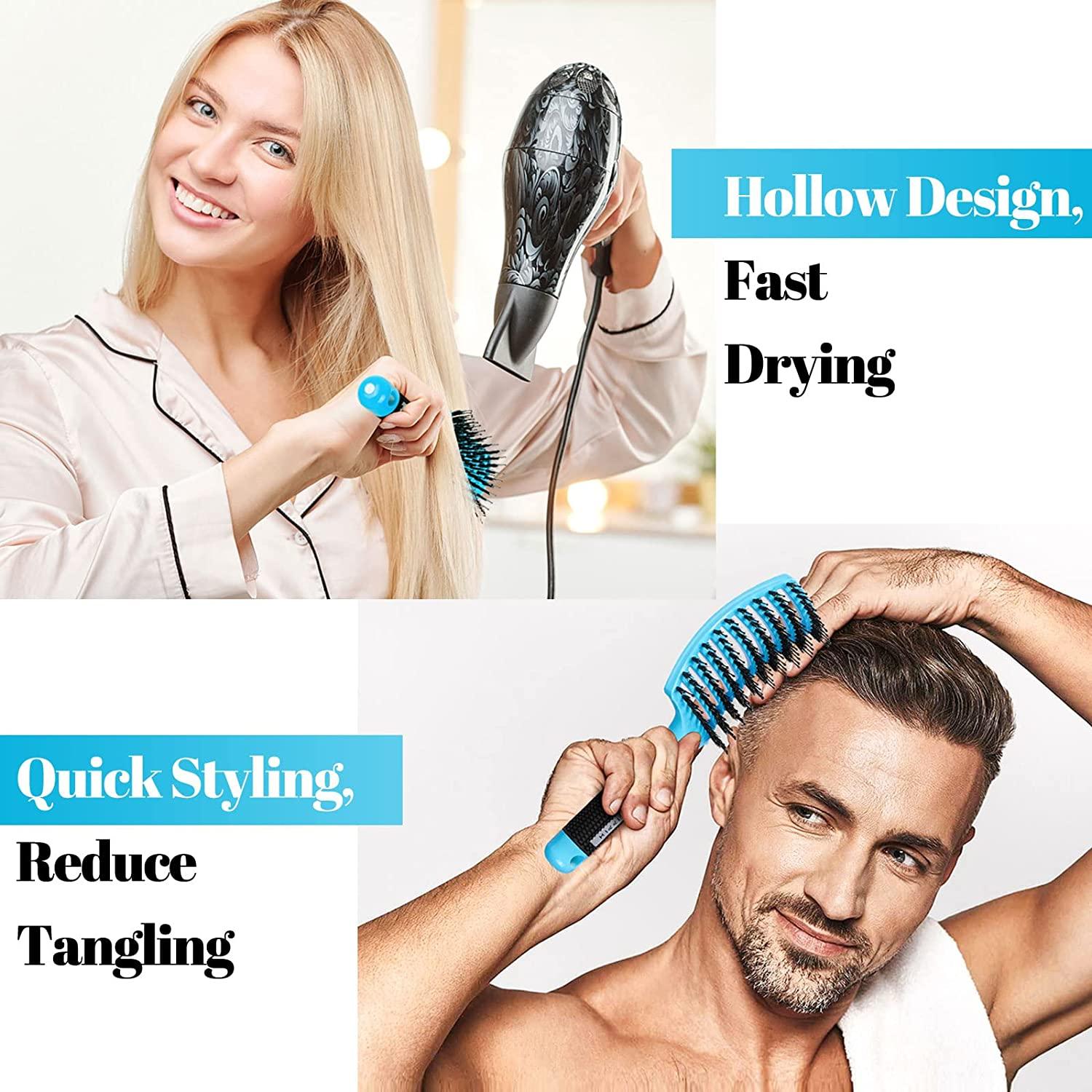 Boar Bristle Hair Brush Pack HIPPIH Wet Dry Curved Vented