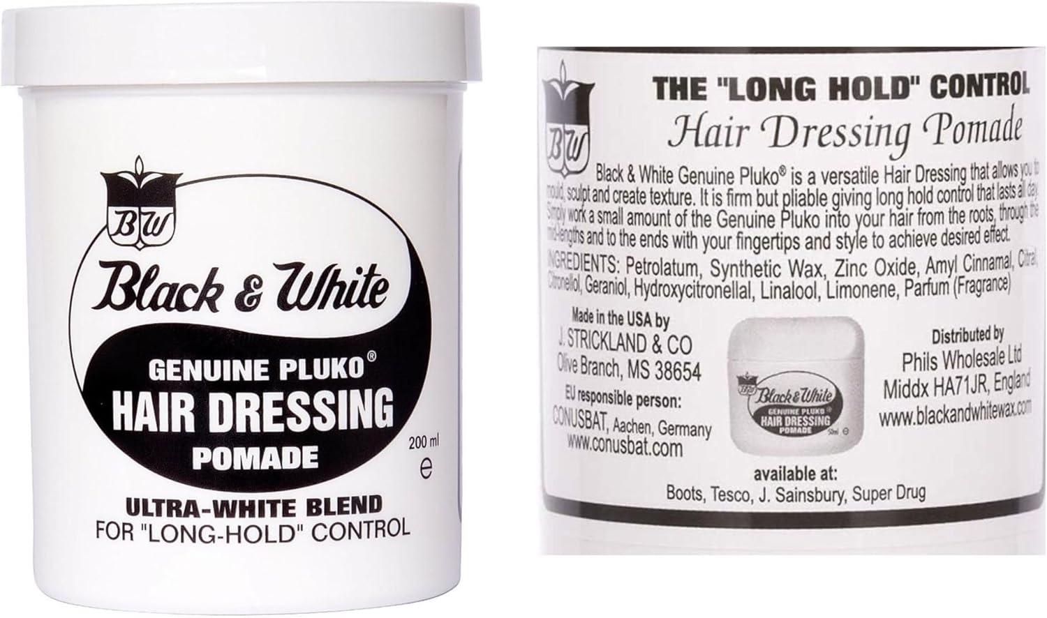 Black And White Pluko Hair Dressing Pomade 200g - Firm Hold, Coconut Scent | Classic Hair Wax For Styling Black And White Pluko Hair Dressing Pomade 200g - Firm Hold, Coconut Scent | Classic Hair Wax For Styling