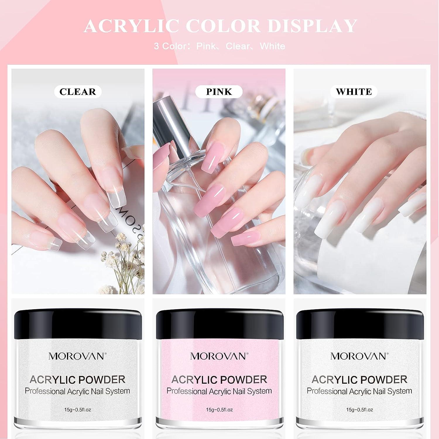 Morovan Acrylic Nail Kit Nails Kit Acrylic Set With Everything For  Beginners Clear White Pink Acrylic Nail Powder Set Nails Kit Acrylic Set  With 12