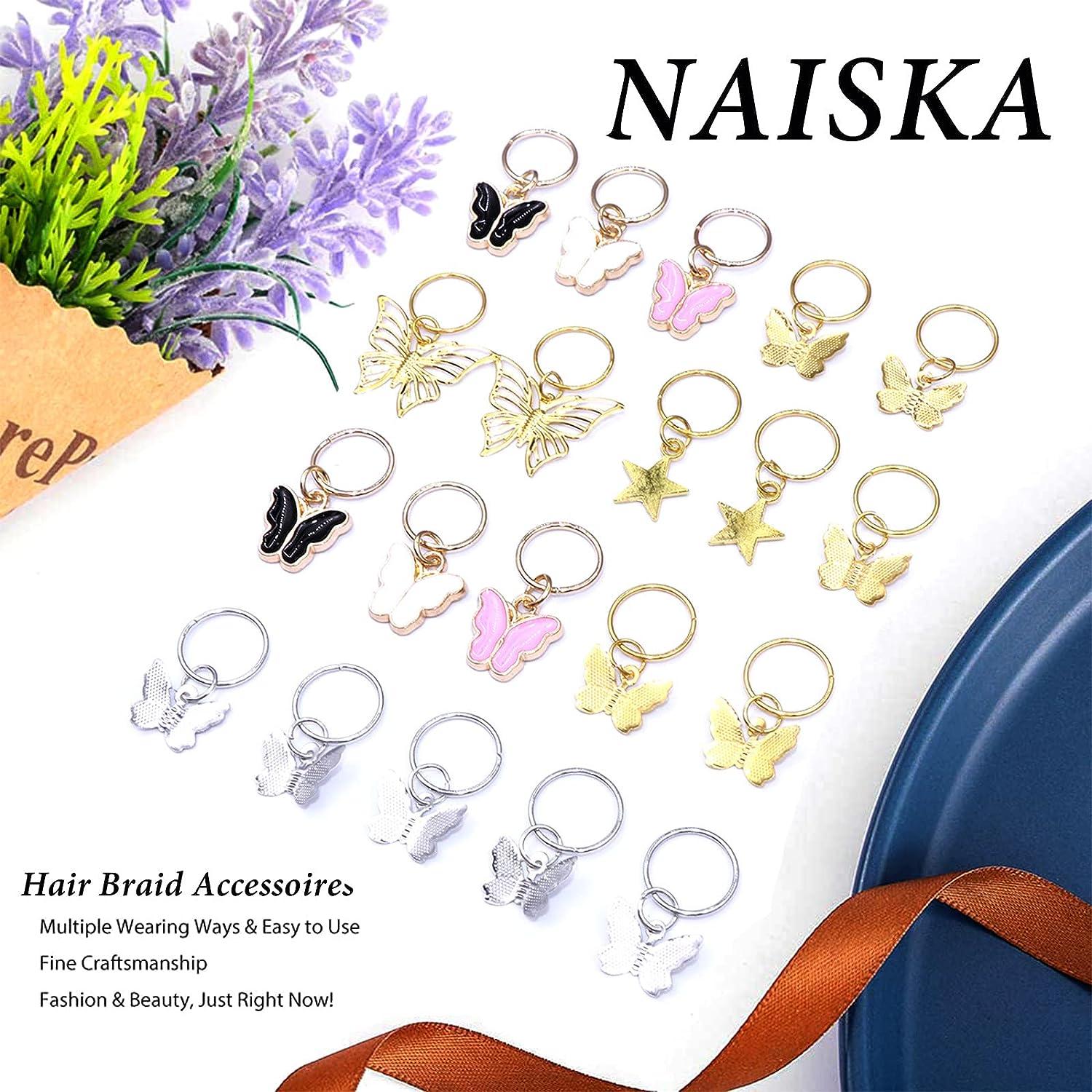 NAISKA 20PCS Gold Butterfly Braid Clips Hair Beads Star Dreadlocks  Accessories Hair Cilps Cuffs Charms Handmade Silver Butterflies Pendant Loc  Braid