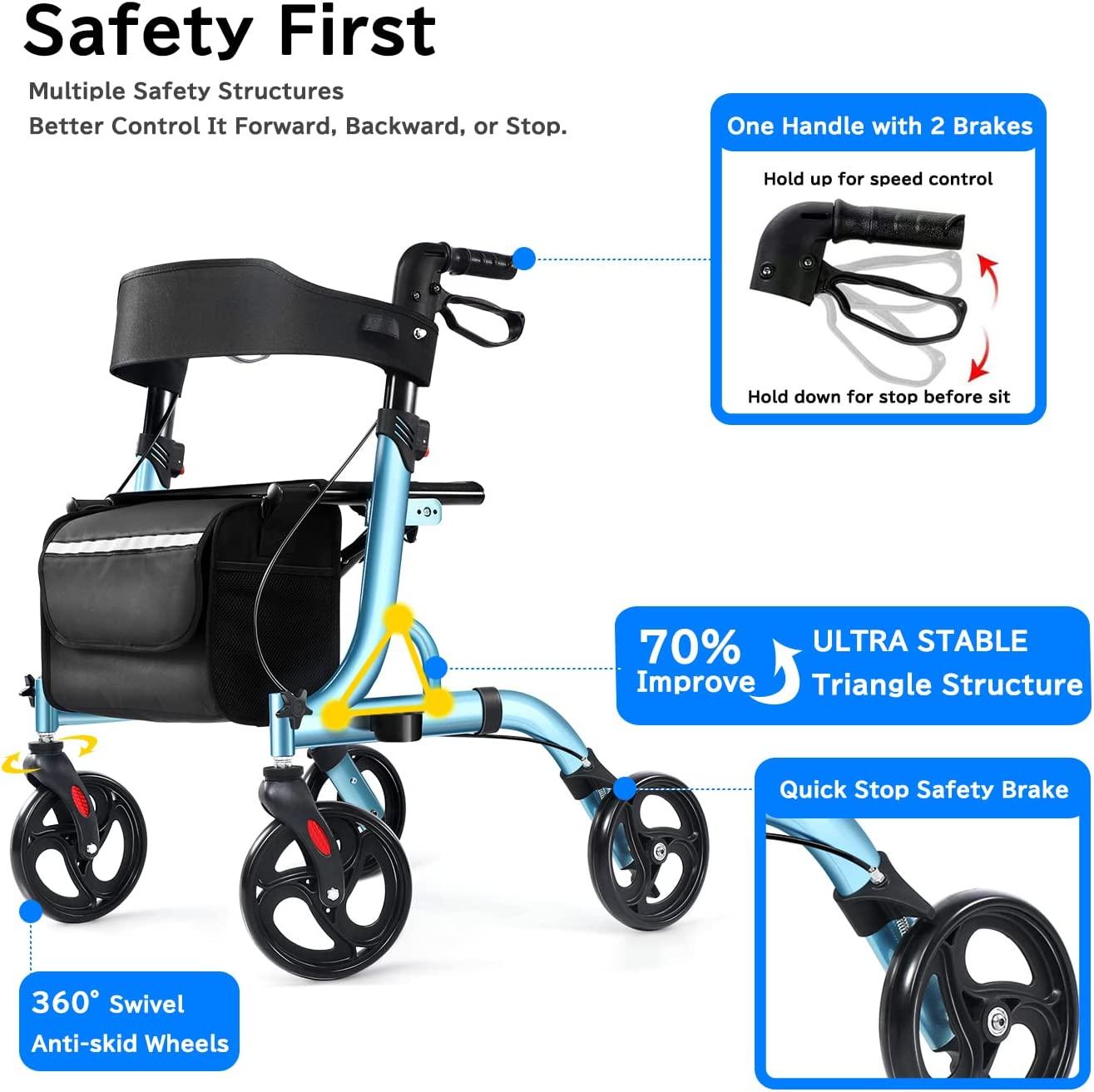 UrEscort Walkers for Seniors with Seat, Lightweight Upgrade Rollator