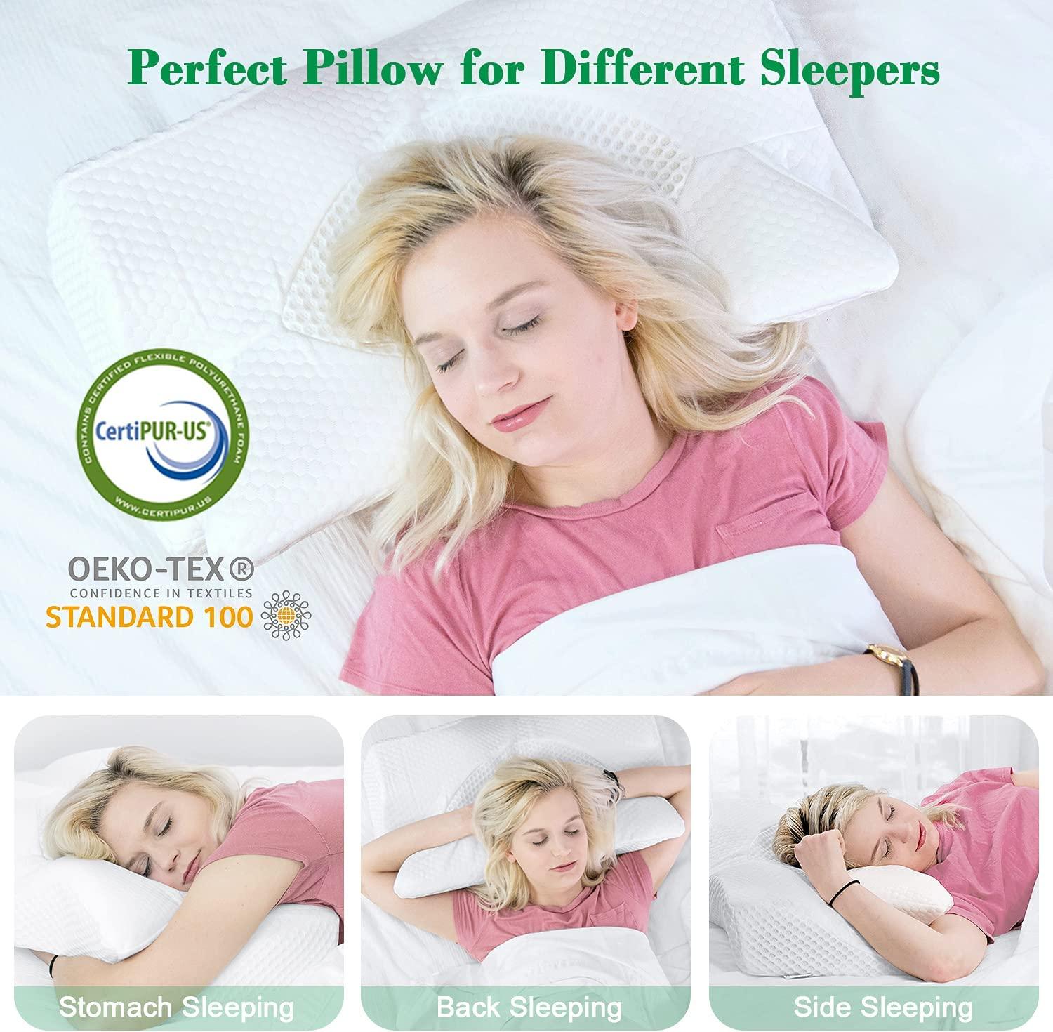 Elviros Cervical Memory Foam Pillow, Contour Pillows for Neck and Shoulder Pain, Ergonomic Orthopedic Sleeping Neck Contoured Support Pillow for
