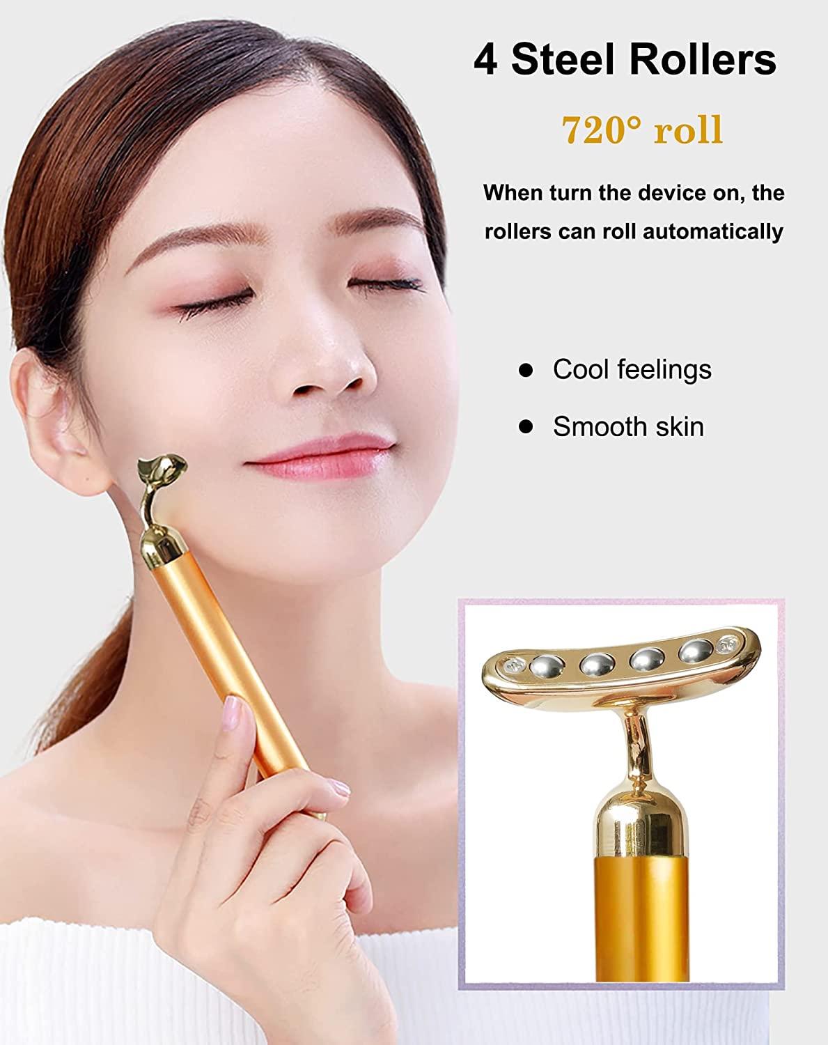 Electric Face Massage Roller, Golden 3D Roller Electric Facial Roller and T  Shape Facial Roller Massager Kit, Electric Massage Roller for Puffiness  Relief (Gold)