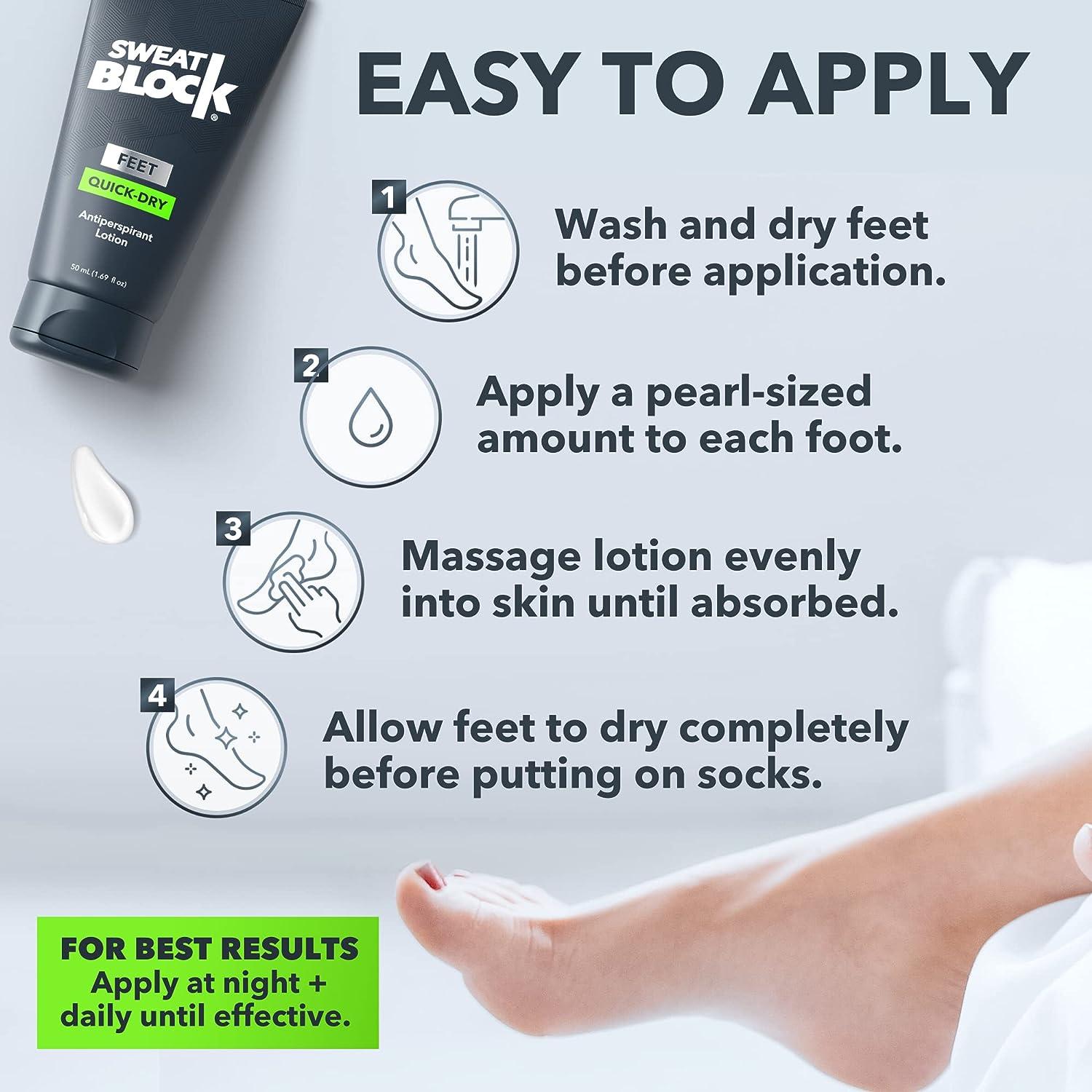 SweatBlock Antiperspirant QuickDry Lotion for Feet Perfect for Sweaty Feet, Hyperhidrosis