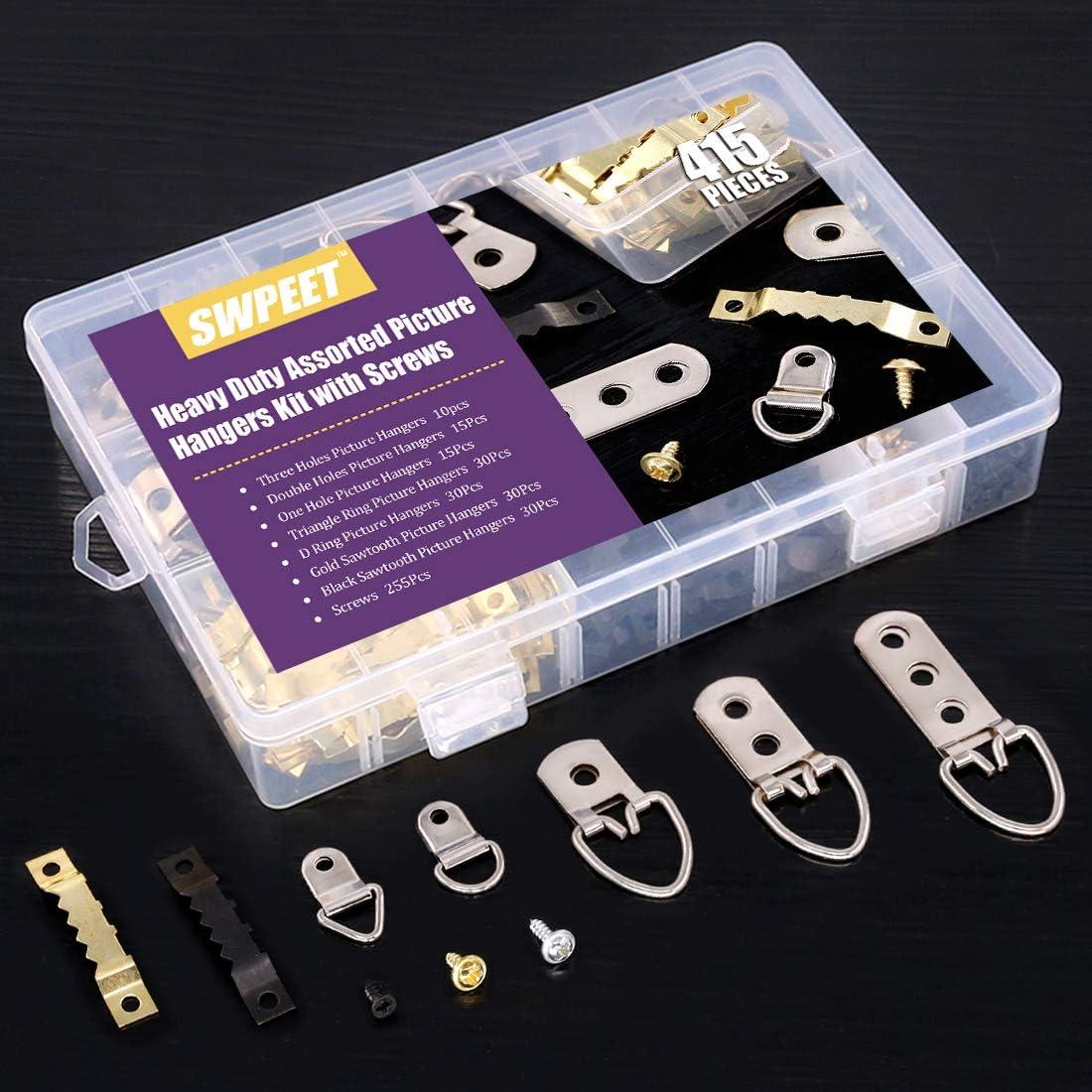 Swpeet 415Pcs Picture Hangers Kit with Screws, Heavy Duty Assorted