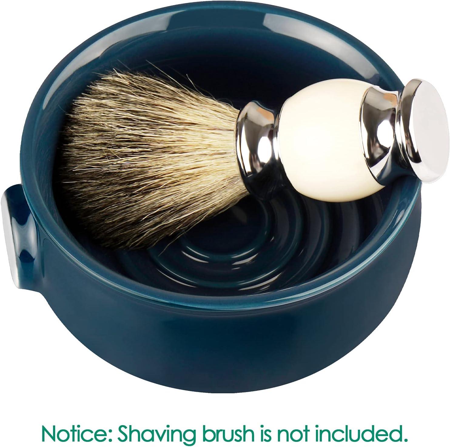 Lake Blue Ceramic Shaving Soap Bowl with Nonslip Handle Large