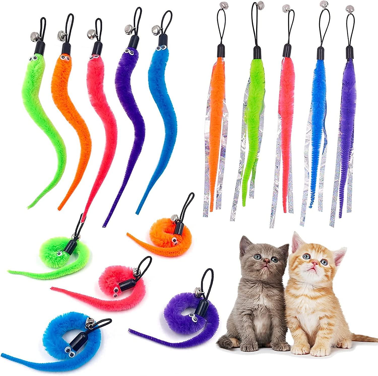 Cat Worm Toy Refills Cat Toy Wand Replacement, Cat Worms Refill, Worm  Teaser Refills for Cat Wand 15 PCS Worm Refills