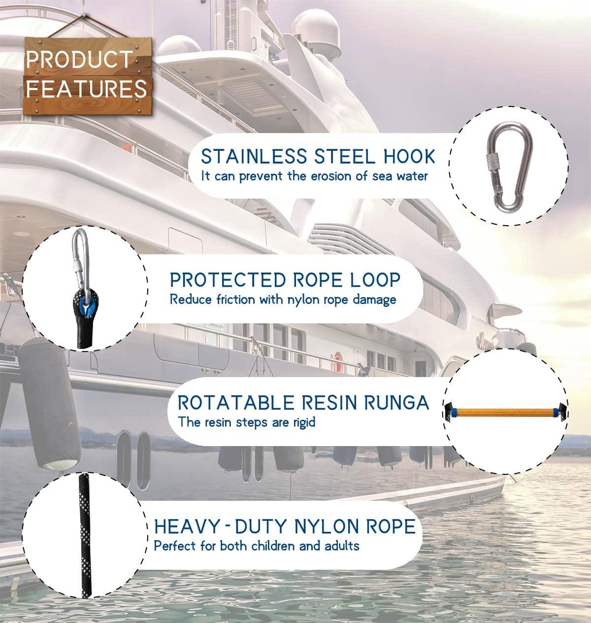 Nakustab Heavy Duty Boat Ladder, Resin Rungs Boat Rope Ladder 440lbs