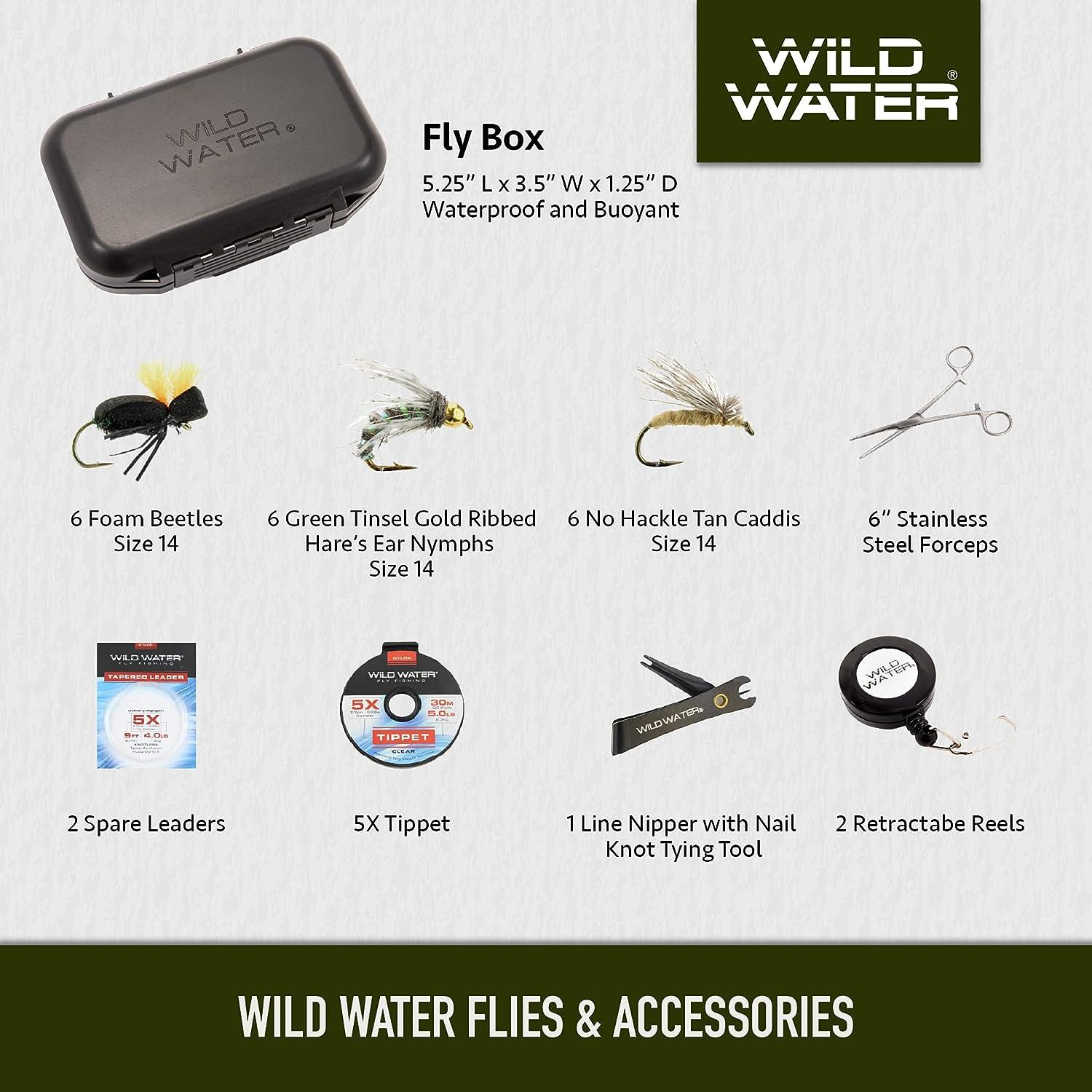 Wild Water Standard Fly Fishing Combo Starter Kit, 5 Foot 6 Inch Graphite  Rod, 3-Weight, 4-Piece Fly Rod Kit, Includes Die Cast Aluminum Reel, Fly