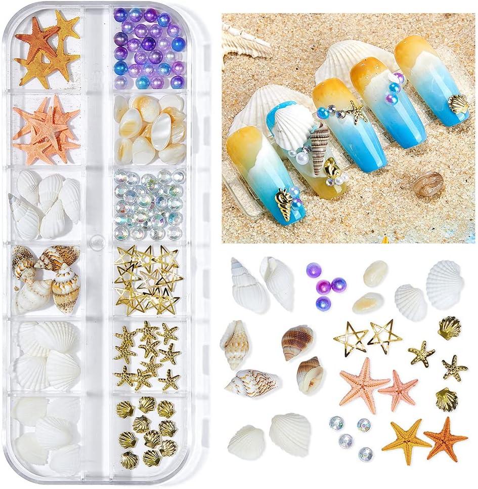 2 Boxes Ocean Nail Charms Summer Nail Art Rhinestones Natural Starfish Nail  Charm Shell Nail Art Charms Conch Seashell Nail Studs Abalone Flakes Sea