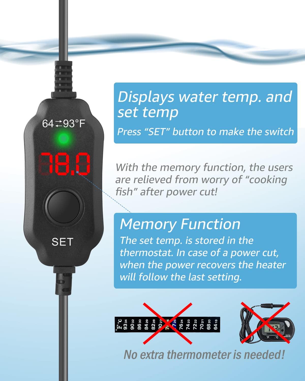 Fumak 100W Adjustable Aquarium Heater Super Short Submersible Fish Tank