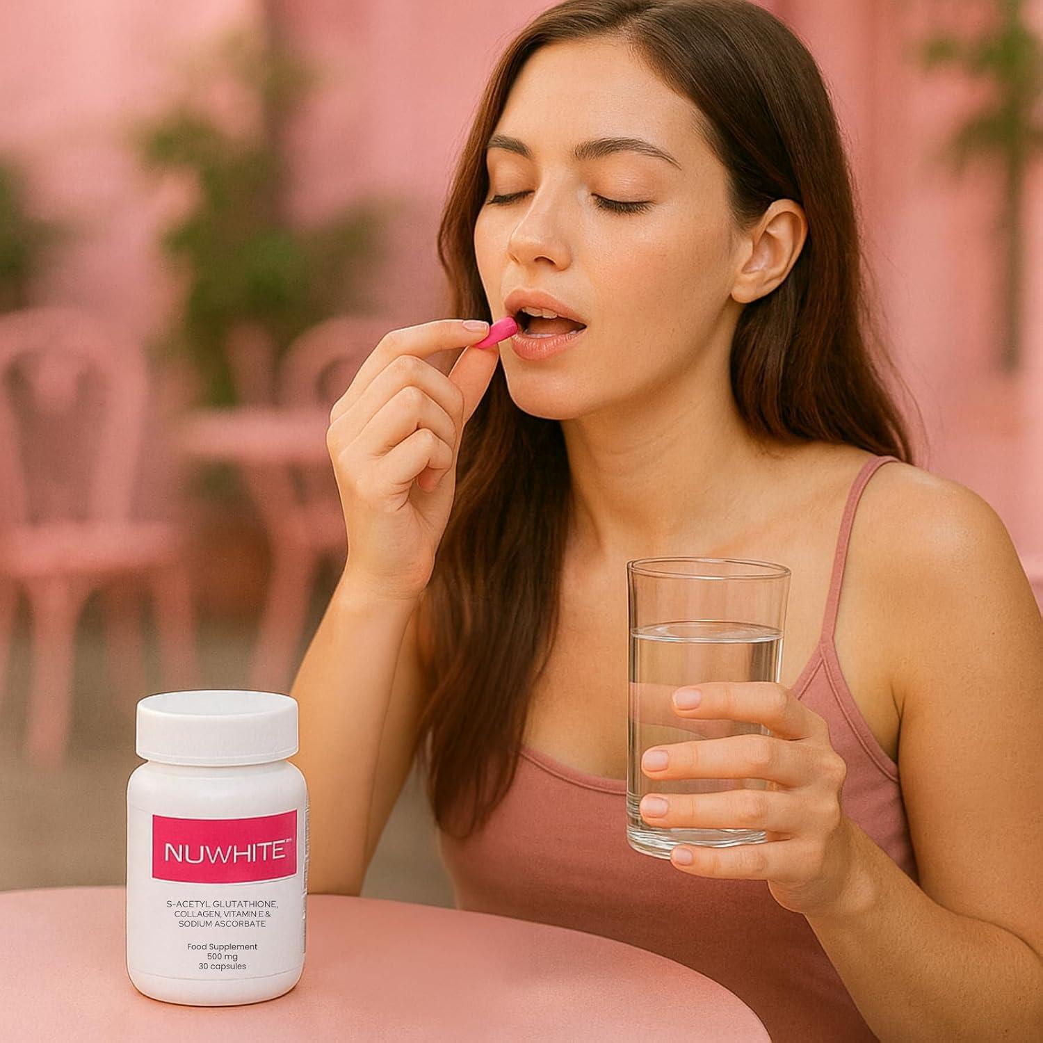new white glutathione NuWhite Nu White S-Acetyl Glutathione New Improved Formula Skin Whitening  30 Capsules