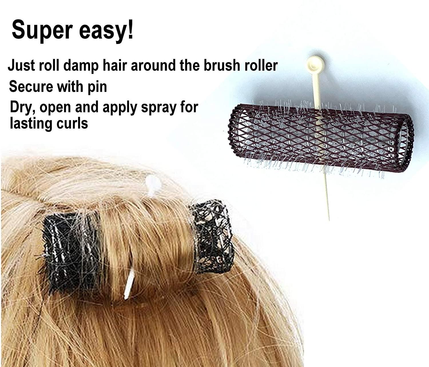 ALAZCO 14 pc Vintage Style Hair Roller Medium BRUSH ROLLERS & PINS Mesh Hair  Curlers With Bristles 